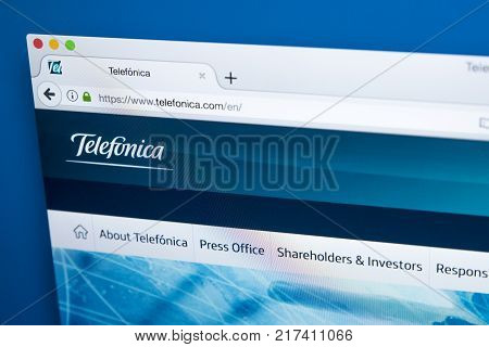 LONDON UK - OCTOBER 17TH 2017: The homepage of the official website for Telefonica - the Spanish multinational broadband and telecommunications provider on 17th October 2017.