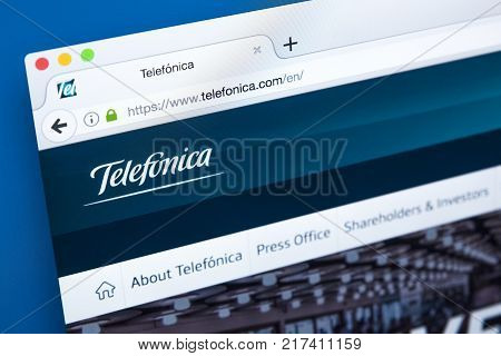 LONDON UK - OCTOBER 17TH 2017: The homepage of the official website for Telefonica - the Spanish multinational broadband and telecommunications provider on 17th October 2017.