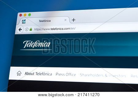 LONDON UK - OCTOBER 17TH 2017: The homepage of the official website for Telefonica - the Spanish multinational broadband and telecommunications provider on 17th October 2017.