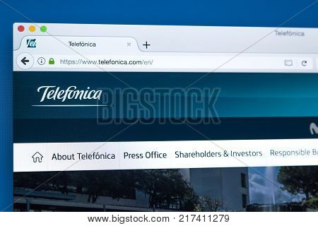 LONDON UK - OCTOBER 17TH 2017: The homepage of the official website for Telefonica - the Spanish multinational broadband and telecommunications provider on 17th October 2017.