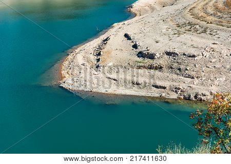 Reservoir Pantano De Siurana, Tarragona, Spain. Copy Space For Text.