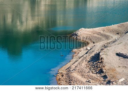 Reservoir Pantano De Siurana, Tarragona, Spain. Copy Space For Text.