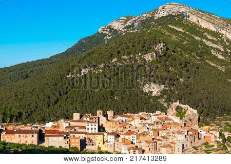 View Of The Old Spanish Town In The Forest, Pratdip, Tarragona, Spain.