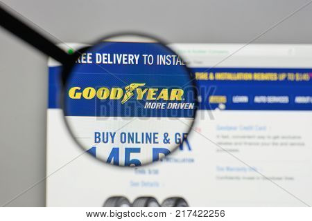 Milan, Italy - August 10, 2017: Goodyear Tire & Rubber Logo On The Website Homepage.