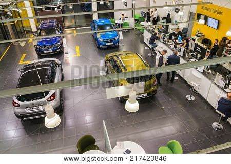 Car And Manager In Showroom Of Dealership Renault In Kazan City