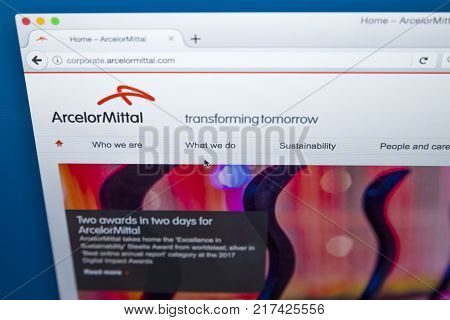 LONDON UK - OCTOBER 21ST 2017: The homepage of the official website for ArcelorMittal - the Luxembourg-based steel manufacturing corporation on 21st October 2017.