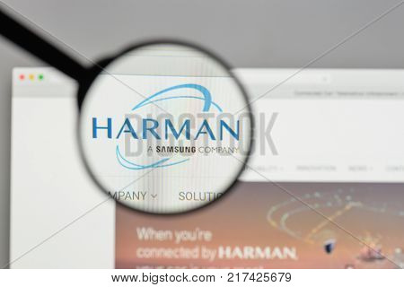 Milan, Italy - August 10, 2017: Harman International Industries Logo On The Website Homepage.