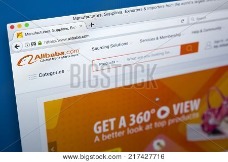 LONDON UK - OCTBER 21ST 2017: The homepage of the official website for the Alibaba Group - the Chinese e-commerce company on 21st October 2017.
