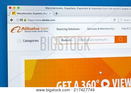 LONDON UK - OCTBER 21ST 2017: The homepage of the official website for the Alibaba Group - the Chinese e-commerce company on 21st October 2017.