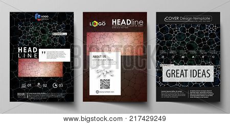 Business templates for brochure, magazine, flyer, booklet or annual report. Cover design template, easy editable vector, abstract flat layout in A4 size. Chemistry pattern, molecular texture, polygonal molecule structure, cell. Medicine, science, microbio