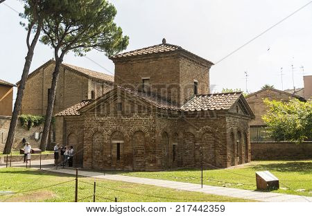 RAVENNA -JUNE 17: famous Basilica di San Vitale one of the most important examples of early Christian Byzantine art in western Europe on june 17 2017 in Ravenna region of Emilia-Romagna Italy