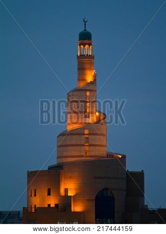 Spiral minaret of Islamic center in Doha Qatar