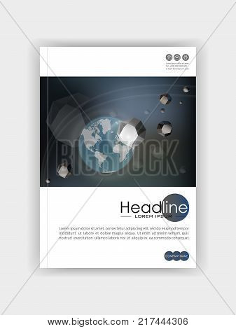 Banner book cover template design. Planet earth under asteroid meteor attack. Disaster. Vector