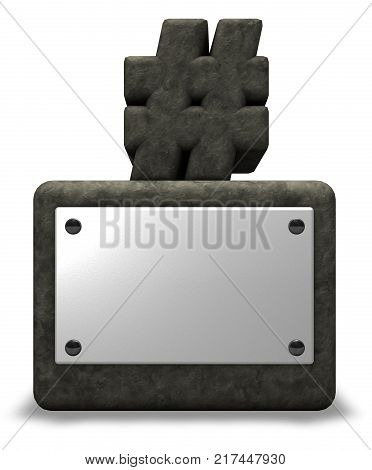 hashtag symbol on stone socket - 3d rendering
