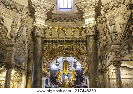 SPLIT, CROATIA - AUGUST 11 2017: Interiors of Saint Domnius Cathedral in Split with its golden altar