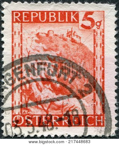 AUSTRIA - CIRCA 1948: A stamp printed in Austria is shown Leopoldsberg near Vienna circa 1948