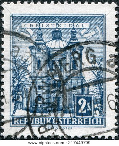 AUSTRIA - CIRCA 1958: A stamp printed in Austria is shown Christkindl Church in Steyr circa 1958
