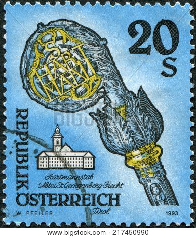 AUSTRIA - CIRCA 1993: A stamp printed in Austria is shown Crosier St. Georgenberg-Fiecht Abbey circa 1993