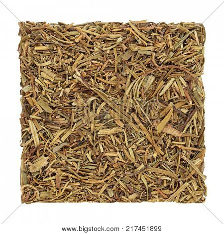 Yerba mate santa herb used in alternative herbal medicine to treat coughs, colds, asthma and bronchitis on white background. Eriodictyon californicum.