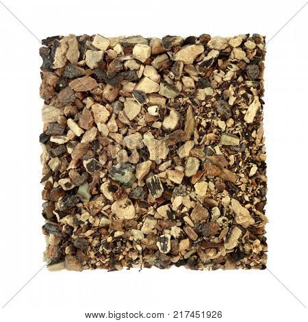 Comfrey herb root used in alternative and chinese herbal medicine, is used as a salve and can treat skin ailments. On white background. Symphytum officinale.