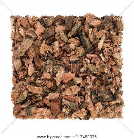 Blue flag root herb used in alternative herbal medicine to ease constipation and to detox and has many other health benefits. On white background. Iris versicolour. 