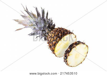 Half pineapple on white background. Sliced pineapple.