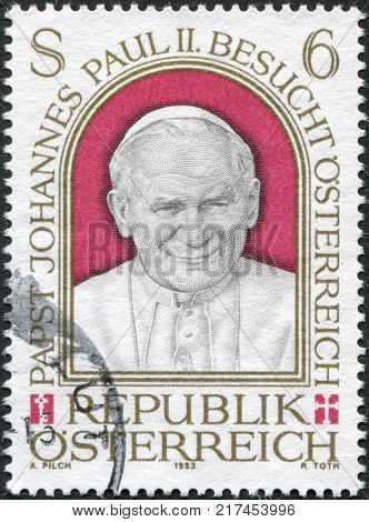 AUSTRIA - CIRCA 1983: A stamp printed in Austria devoted to the Visit of Blessed Pope John Paul II circa 1983