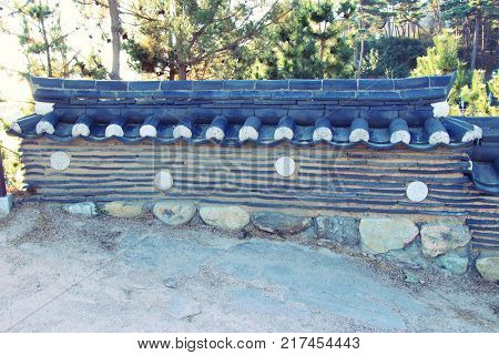 Naksansa temple with ancient wall in Korea