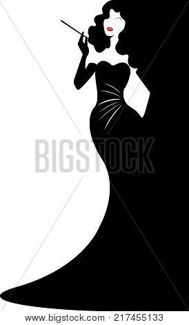 Diva Hollywood silhouette, Beautiful retro fashion woman, vector isolated