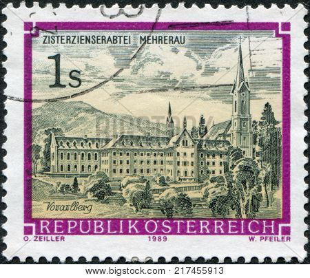 AUSTRIA - CIRCA 1989: A stamp printed in Austria is shown Wettingen-Mehrerau Abbey circa 1989