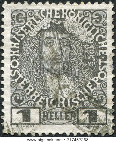 AUSTRIA - CIRCA 1908: A stamp printed in Austria shows Charles VI Holy Roman Emperor circa 1908