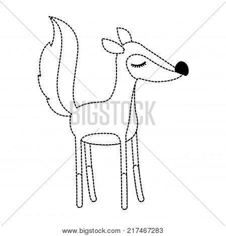 female fox cartoon with closed eyes expression in black dotted silhouette vector illustration
