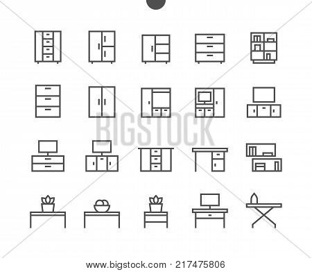 Furniture UI Pixel Perfect Well-crafted Vector Thin Line Icons 48x48 Ready for 24x24 Grid for Web Graphics and Apps with Editable Stroke. Simple Minimal Pictogram Part 1-3