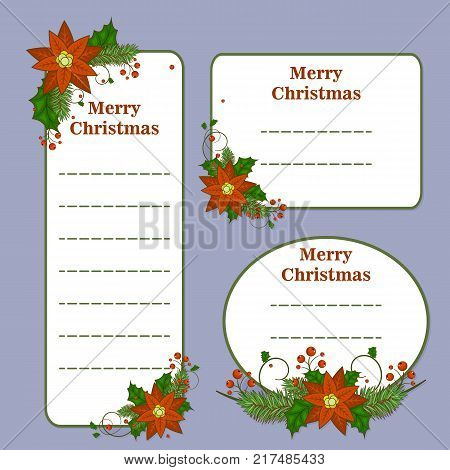 Cute Christmas set with Cards, Notes, Stickers, Labels, Tags with Winter Christmas Illustrations. Editable vector illustration