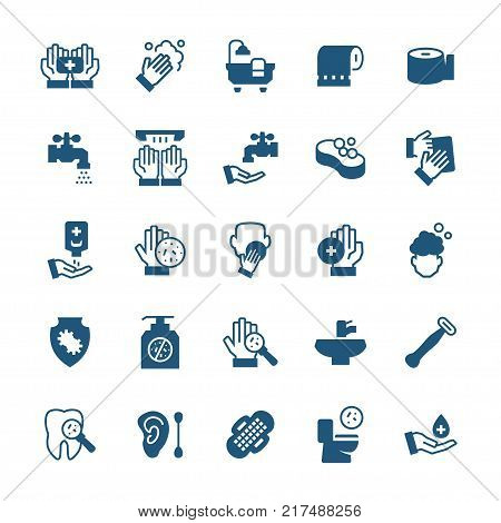 Simple icon set of hygiene items in flat style. Vector symbols.