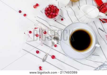 Cup Of Ginger Tea With Lemon And Honey On Dark Blue Background,