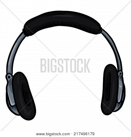 Vector Cartoon Black Circumaural Headphones on White Background