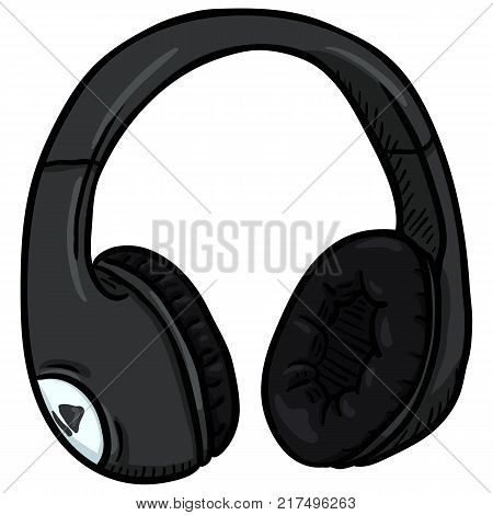 Vector Cartoon Black Circumaural Headphones on White Background