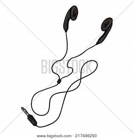 Vector Cartoon Black Earbuds and In-ear Headphones on White Background