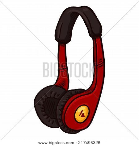 Vector Cartoon Red Circumaural Headphones on White Background
