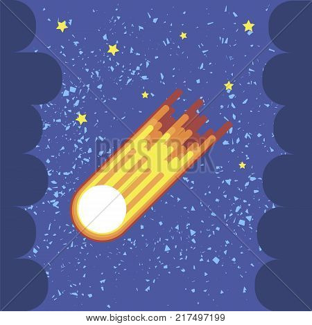 Yellow Star Isolated on Starry Background. Hight Sky. Shooting Selestial Comet. Meteor Shower. Meteorite Falling.