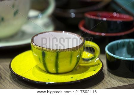 Cups of pottery for drinking tea ceramic