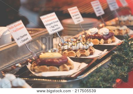 Belgium waffles at german christmas market in Berlin