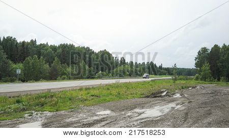 Road Ekaterinburg - Perm, Russia - november 2017. The project is traveling in Russia. Car road Ekaterinburg - Perm, Ural.
