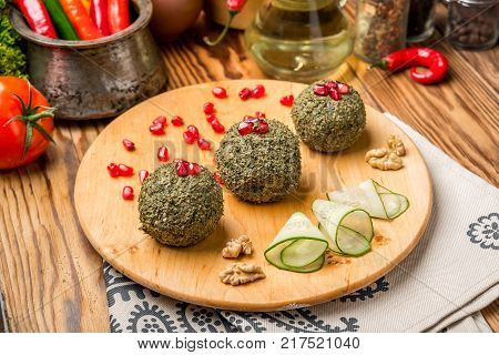 Pkhali, Georgian dish with nuts, beets and herbs