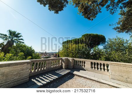 Terrazza del Pincio under a blue sky in Rome Italy