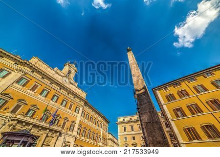 famous Montecitorio square in Rome in Italy
