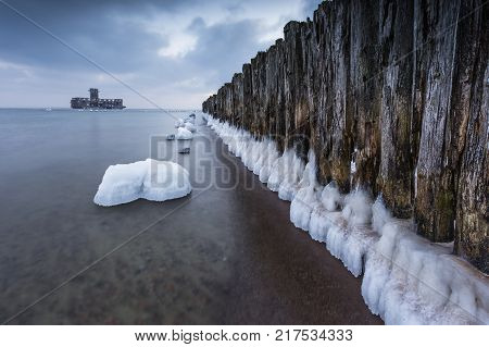 Winter Landscape At The Sea In Poland.
