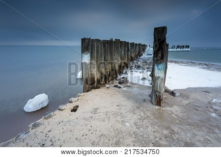 Winter Landscape At The Sea In Poland.