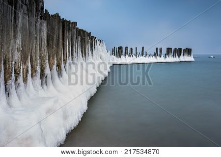 Winter Landscape At The Sea In Poland.